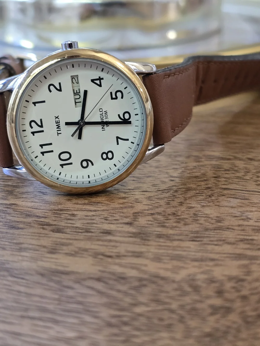 Timex White Dial Brown Leather Strap Day-Date Watch